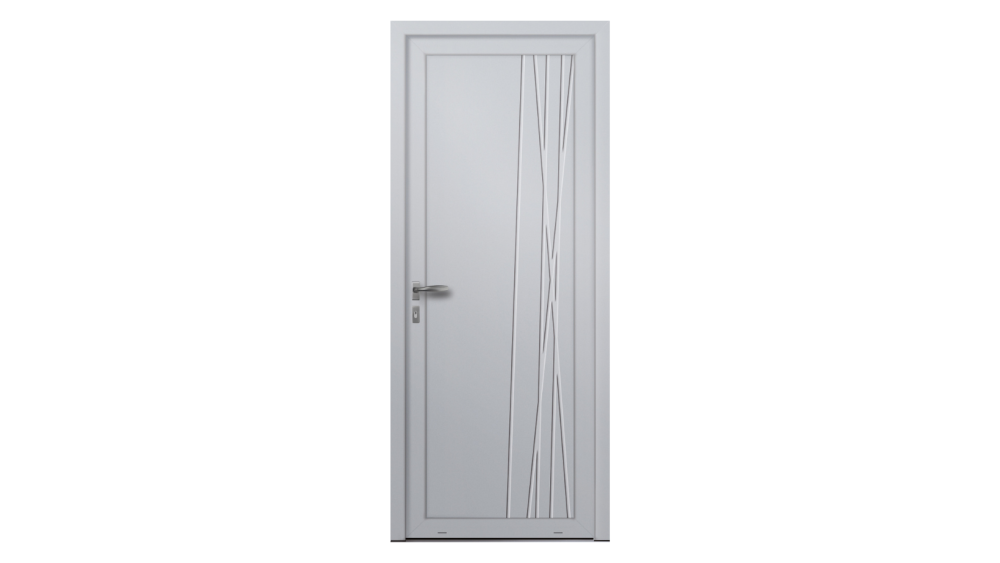 Porte d'entrée aluminium SAGONNE Porte d'entrée blanche avec décor sur le côté